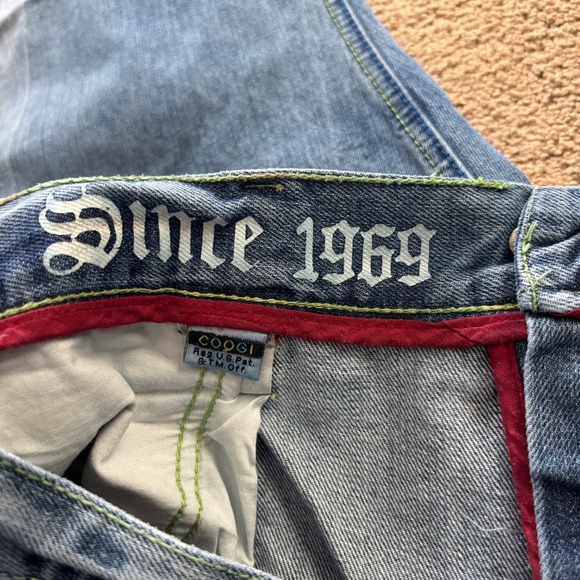 Vintage Coogi Jeans Mens 44x35 Blue Baggy Wide Leg Embroidered Skater Patched - Picture 8 of 15